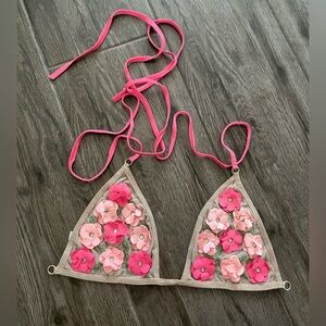 Embroidered Flowers Bikini Tie Top